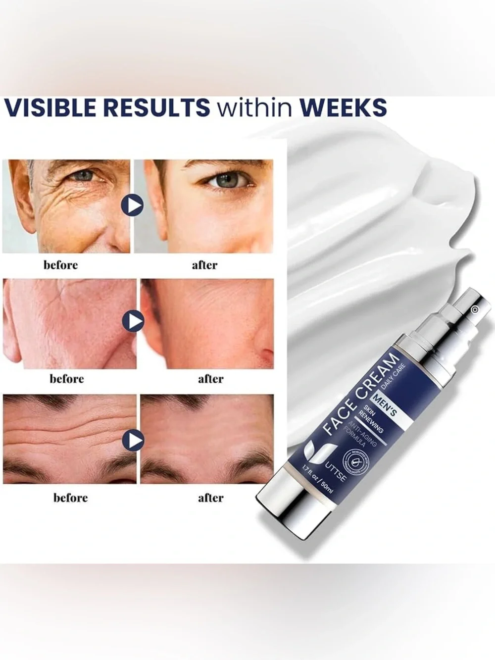 NEW! UTTSE 6-in-1 Face Cream for Men: Anti Aging & Wrinkle Cream for Men 1.7 oz.